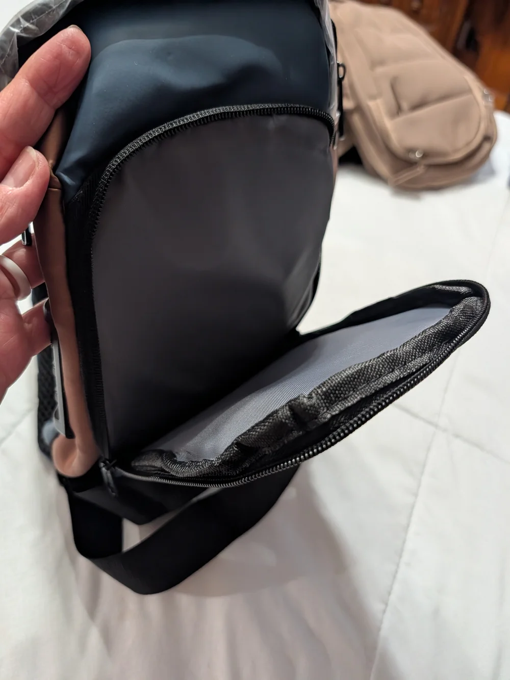 Fashion Navy and Brown Crossbody Sling Backpack